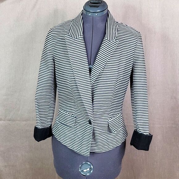 A BYER Black and White Striped Suit Jacket Large - Picture 1 of 6
